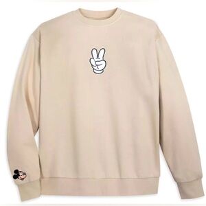 Disney Mickey Mouse Peace Sign Beige Pullover Sweater Sweatshirt NWT Sold Out